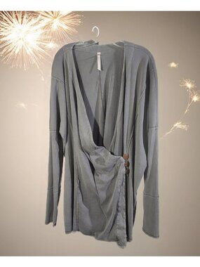 Free People Women Blue Gray Faux Wrap Long Sleeve Knit Top Comfortcore